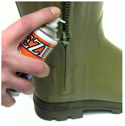 NAPIER Spray Zip Lubrication spray bottle for lubricating zippers and fasteners, with a white and blue label.