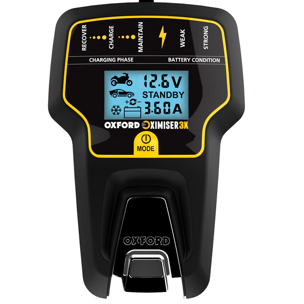Oxford Battery Maximiser EL200 3X version shown, a compact device designed to enhance battery performance for vehicles.