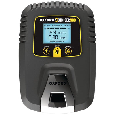Oxford Oximiser 900 battery management system with magnets and flappers, designed for optimal battery maintenance and safety.
