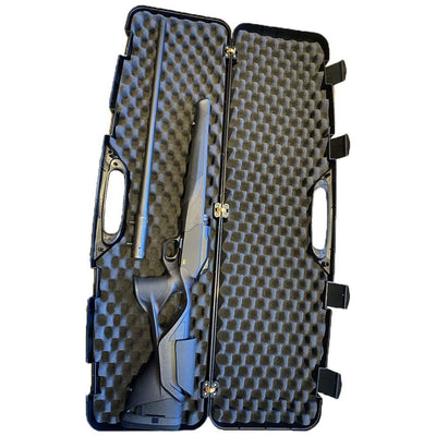 Range shotgun and breakdown rifle hard case with secure latches, designed for safe storage and transport of firearms.