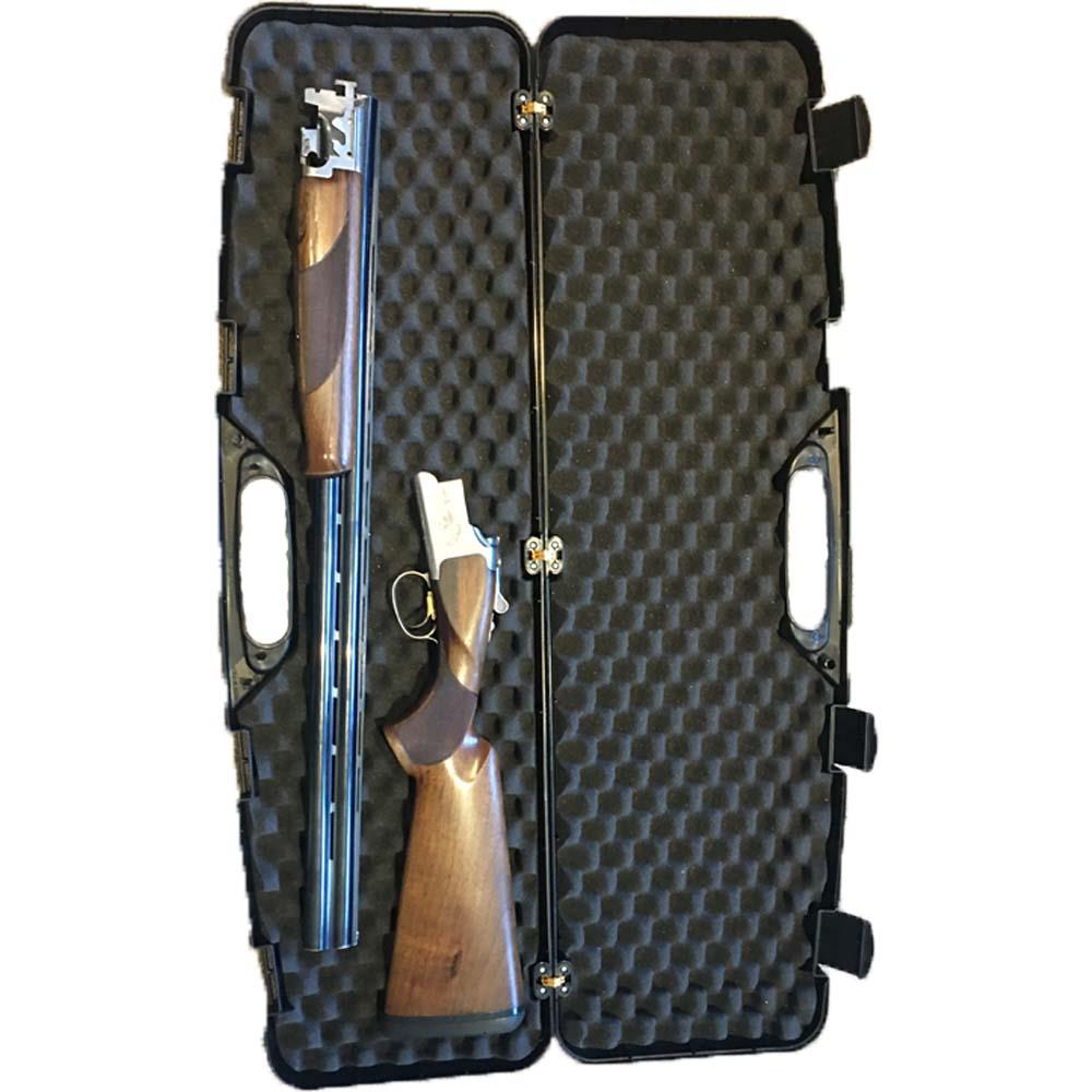 Range shotgun and breakdown rifle hard case showing durable black exterior with secure latches and carrying handle.