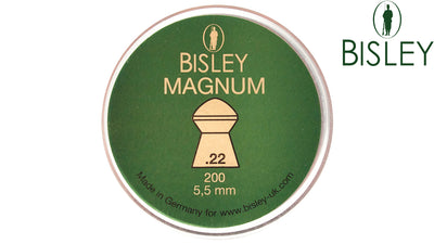 Rothery Bisley Pellets .22 Magnum, small metal pellets for air rifles, shown in packaging with close-up of pellets.