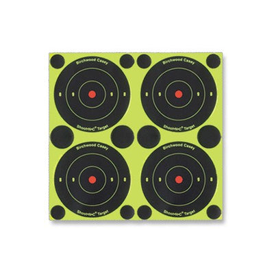 Self-adhesive Birchwood Casey Shoot-N-C targets with vibrant bullseyes on paper for precise shooting practice.