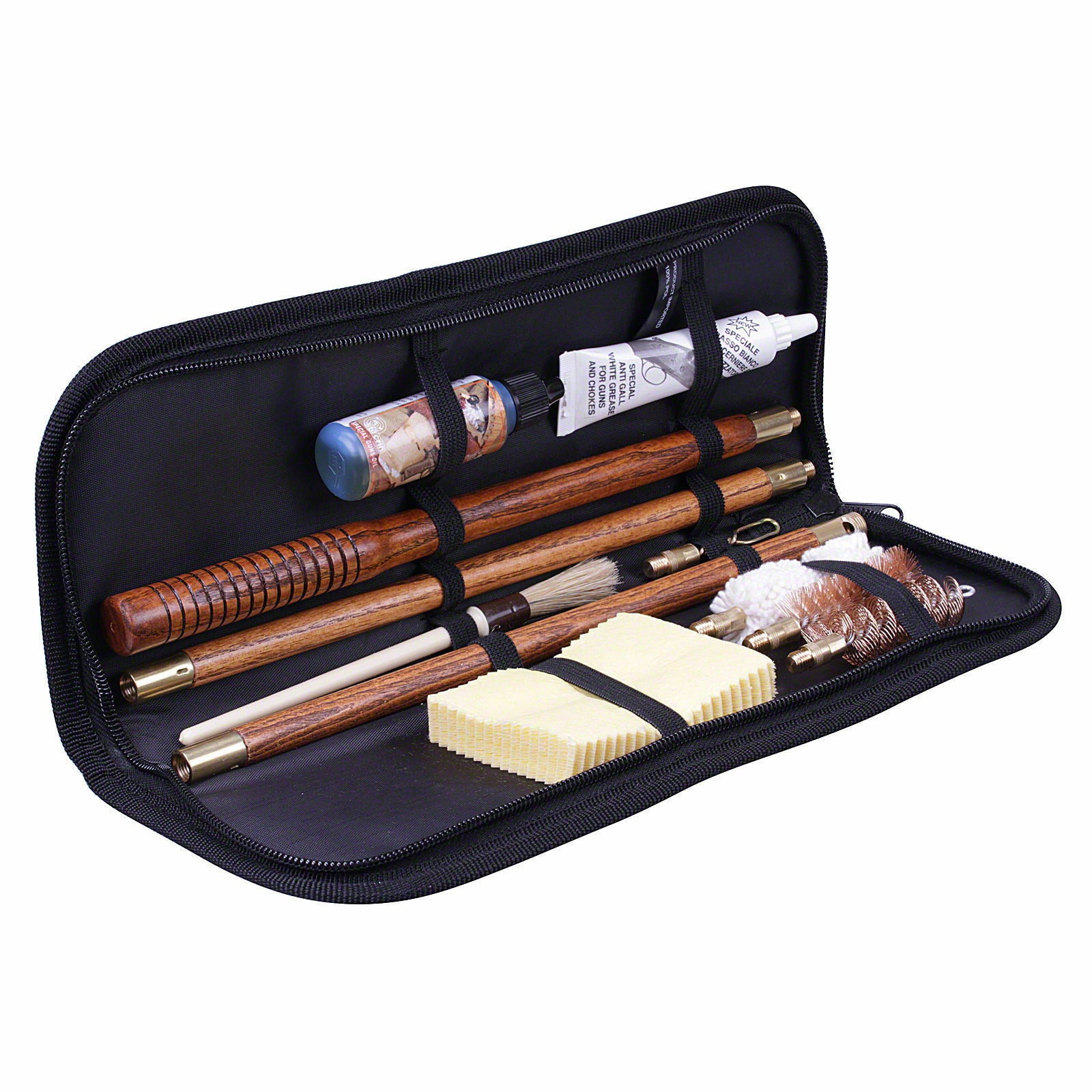 ROTHERY Bisley shotgun cleaning kit for 20G, 0R, and 12G shotguns with brushes and cleaning tools.