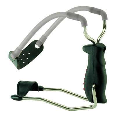 Black Widow slingshot by Rothery with sturdy frame and ergonomic grip, designed for precision shooting and outdoor activities.