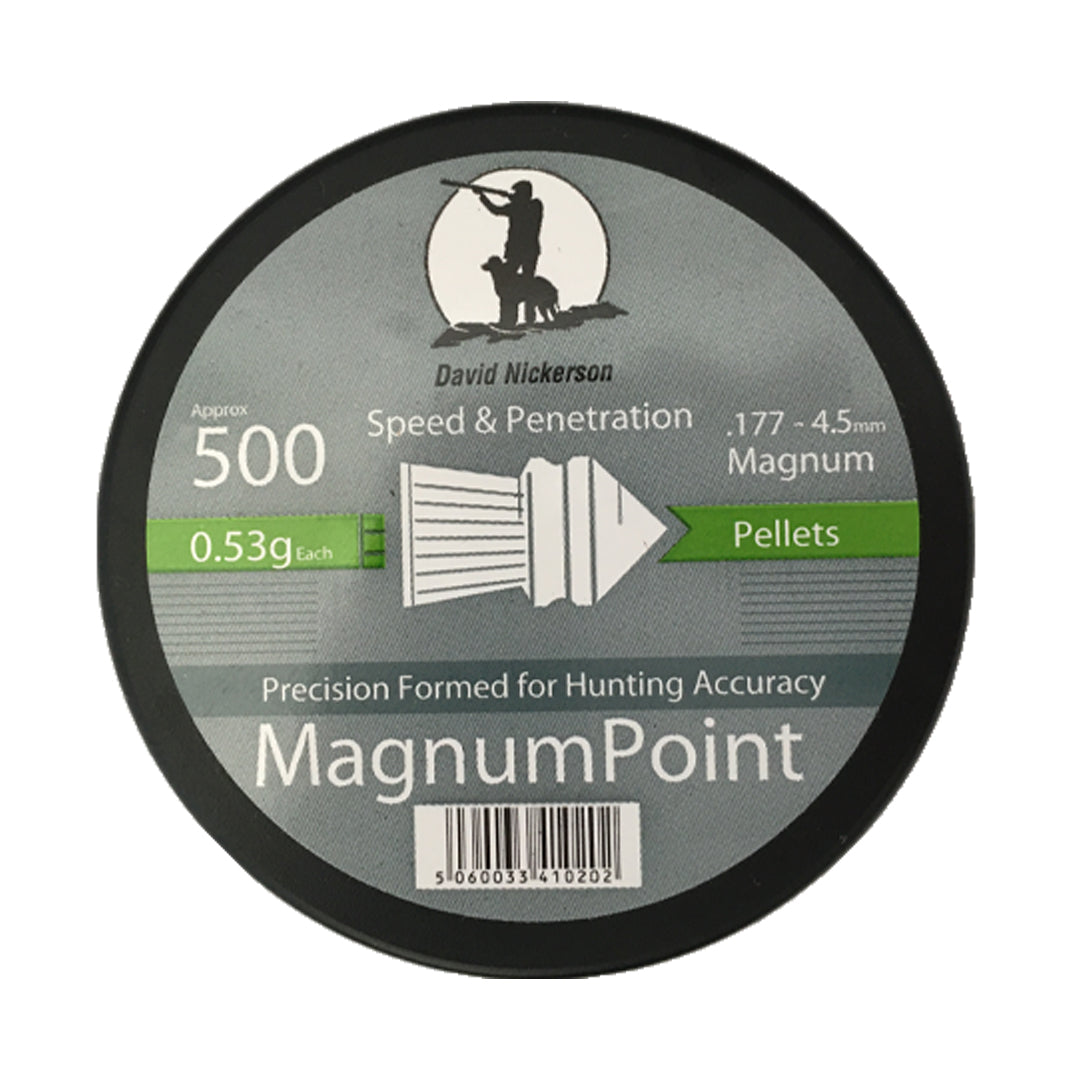 Rothery David Nickerson Magnum Point .177 pellets for air rifles, shown in a close-up image of the packaging.