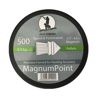 Rothery David Nickerson Magnum Point .177 pellets for air rifles, shown in a close-up image of the packaging.
