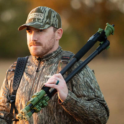 ROTHERY Edge Carbon Fiber Tripod Shooting Stick by Primos, lightweight and sturdy for stable shooting support in outdoor hunting.