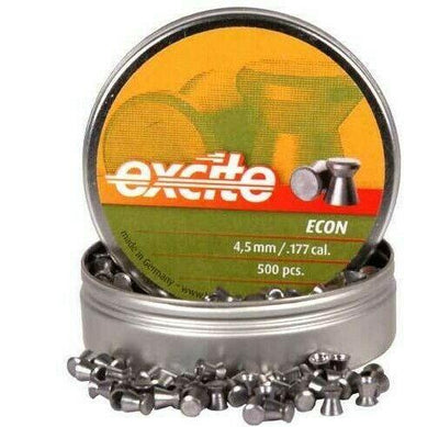 Rothery H&N Econ Hobby Pellets .177 caliber displayed in a clear container, suitable for air rifles and target shooting.