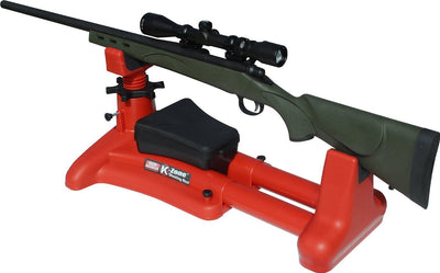 Rothery MTM K-Zone Shooting Rest with adjustable support and padded cradle for rifle stabilization during shooting practice.