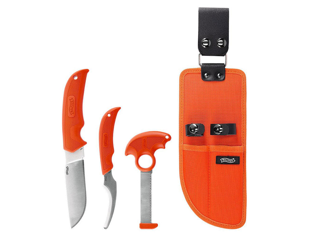 Set of three Walther Hunters game processing knives by Rothery, featuring durable blades for game butchering and skinning tasks.