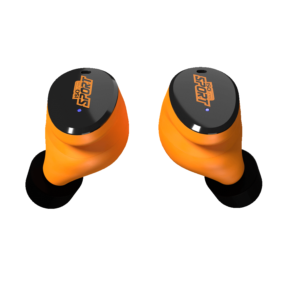 ROTHERY ISOTunes Sport Caliber earbuds in green and orange with in-ear design and sport-focused features.