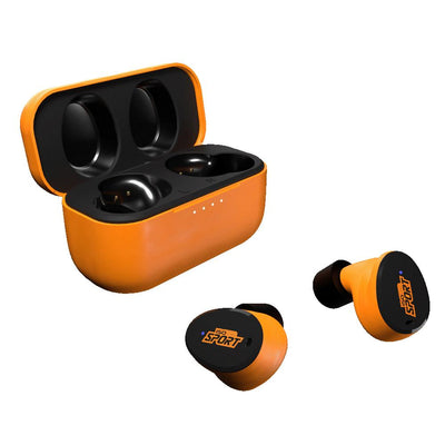 ROTHERY ISOTunes Sport Caliber wireless earbuds in vibrant green or orange with soft ear tips for active listening.