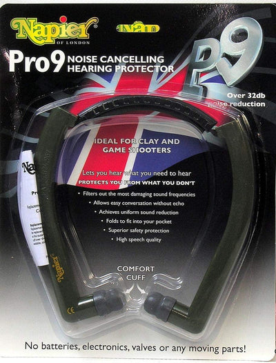 Green Napier Pro 9 hearing protector by Rothery, lightweight ear protection device with adjustable headband and cushioned ear cups.