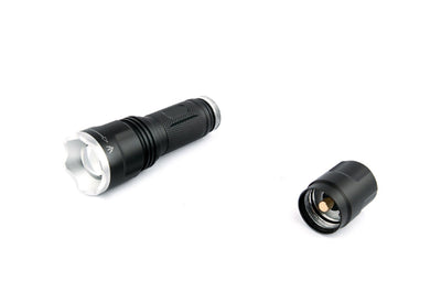 Shenzhen Home Security NightSight Hell Fire infrared zoomable illuminator torch with tracer effect in black and orange design.