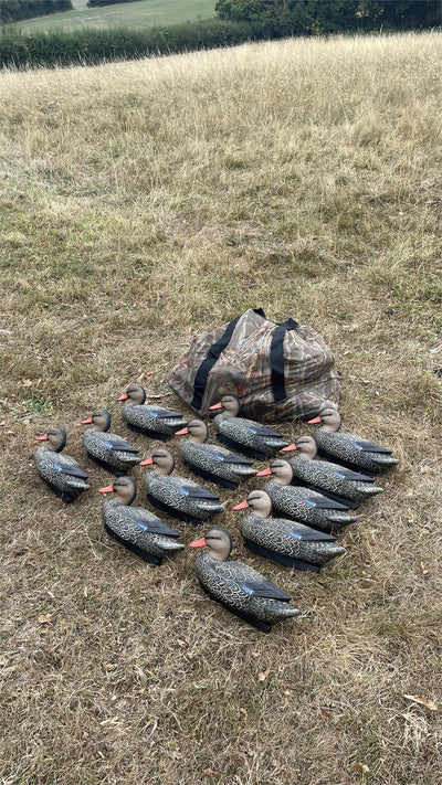 Simon camo mesh decoy bag with shoulder straps, lightweight and breathable storage for hunting decoys, durable outdoor gear.
