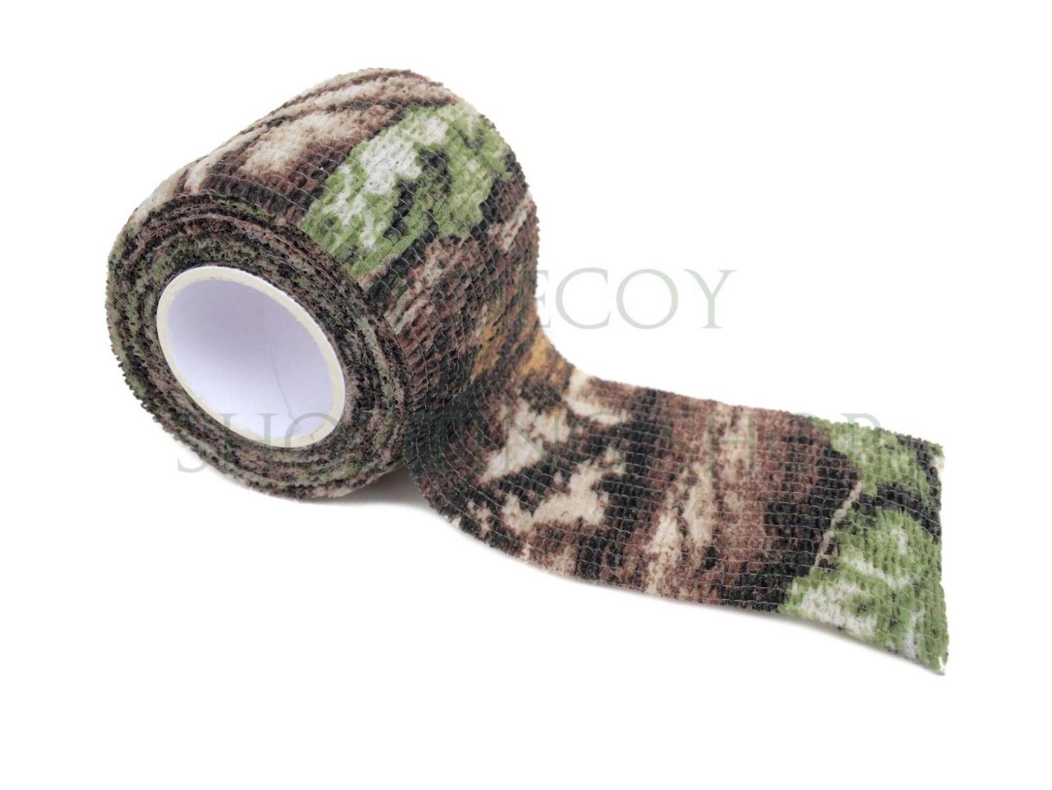 Reusable non-stick camo tape by Simon, featuring a green and brown camouflage pattern on durable, flexible tape.