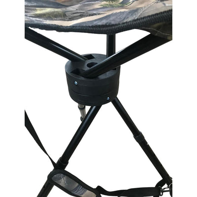 Simon compact camo swivel hide seat showing a padded camo fabric seat with swivel base for comfortable outdoor seating.