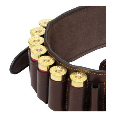 SPORTSMAN Guardian Canterbury Cartridge Belt with multiple loops for shotgun shells, black leather finish.