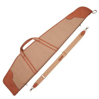 Brown Browning Flex Elite rifle scoped canvas bag, 124cm, designed for secure storage and transport of rifles and scopes.