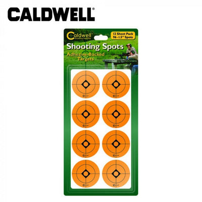 Caldwell 1-inch orange shooting target patches from Sportsman, 12 sheets, for firearm target practice and shooting accuracy.