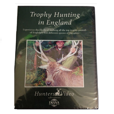 Sportsman Trophy Hunting in England DVD showing a scenic outdoor landscape with hunting trophies and wildlife.