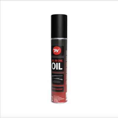 Sportsman Winchester All in One Oil bottle, multi-purpose lubricant with a yellow cap and label, designed for various maintenance tasks.