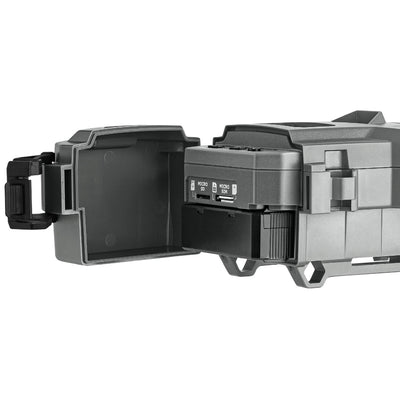 TJACKS accessories for Spypoint FLEX-S-DARK digital trail camera, close-up of camera with dark camouflage finish.