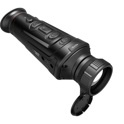 TJACKS Guide Thermal Monocular TrackIR 50 showing thermal imaging display with adjustable focus and ergonomic design.
