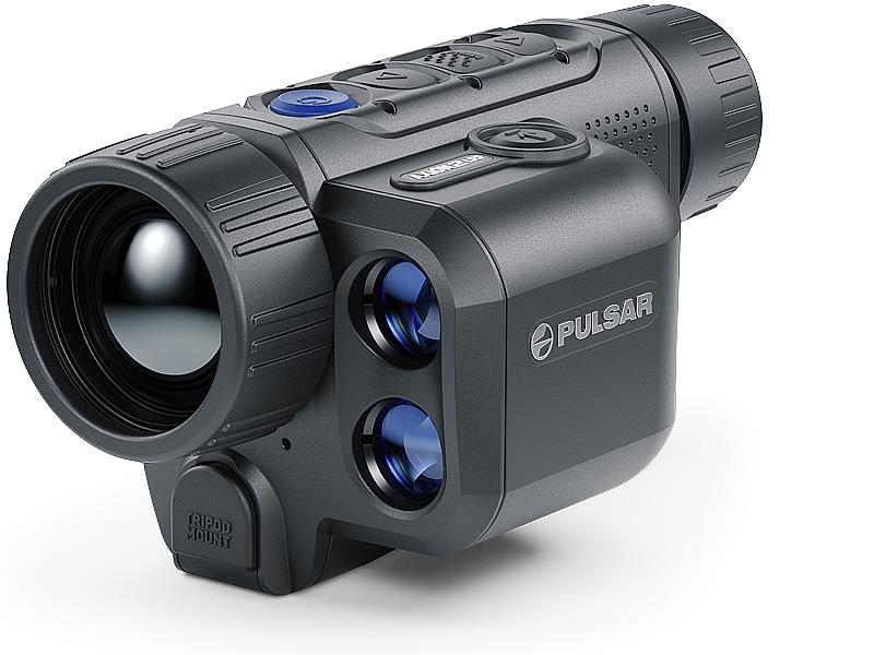 Pulsar Axion 2 LRF XQ35 thermal monocular by TJACKS showing compact design and thermal imaging lens for outdoor use