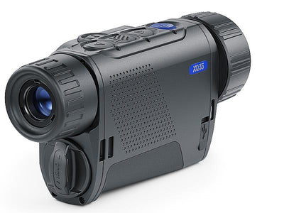 Thermal monocular Pulsar Axion 2 LRF XQ35 by TJACKS showing its compact design and thermal imaging lens for outdoor use