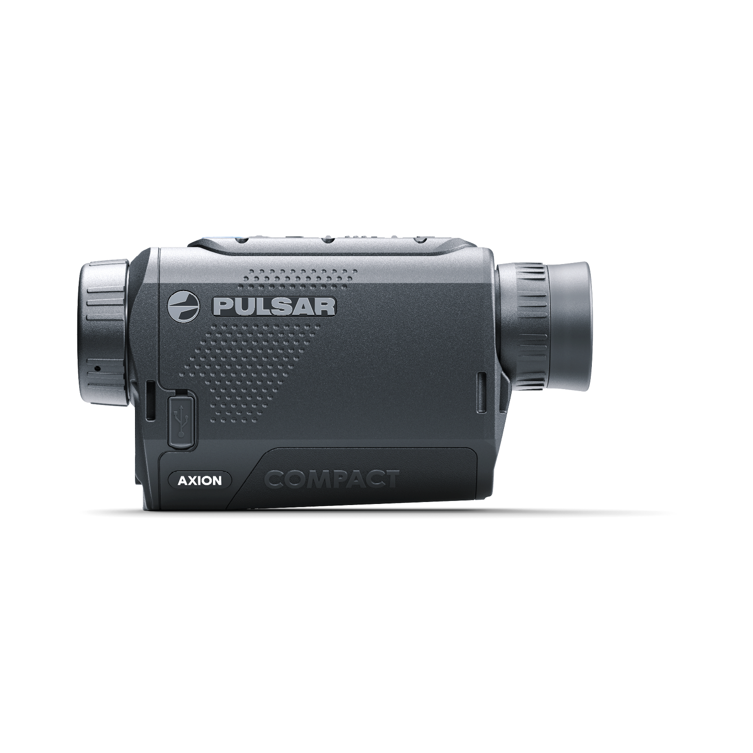 Pulsar Axion Compact XQ30 PRO thermal monocular by TJACKS, showing compact handheld device with lens and control buttons.
