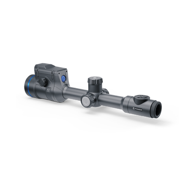 Pulsar Thermion 2 LRF XL50 thermal rifle scope with digital display and adjustable zoom for hunting and shooting.