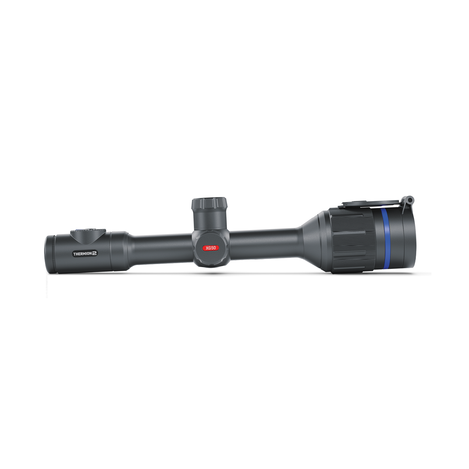 Pulsar Thermion 2 XG50 thermal rifle scope by TJACKS showing the scope with digital controls and thermal imaging display
