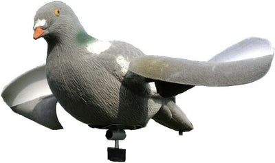 WINDY Air Pro Pigeon Decoy with spinning wings, flocked finish, designed for magnets and bouncers, realistic motion for bird hunting.