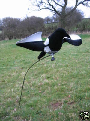 WINDY Flocked Magpie Airpro decoy with spinning wings for bird deterrence, realistic magpie design, outdoor use.