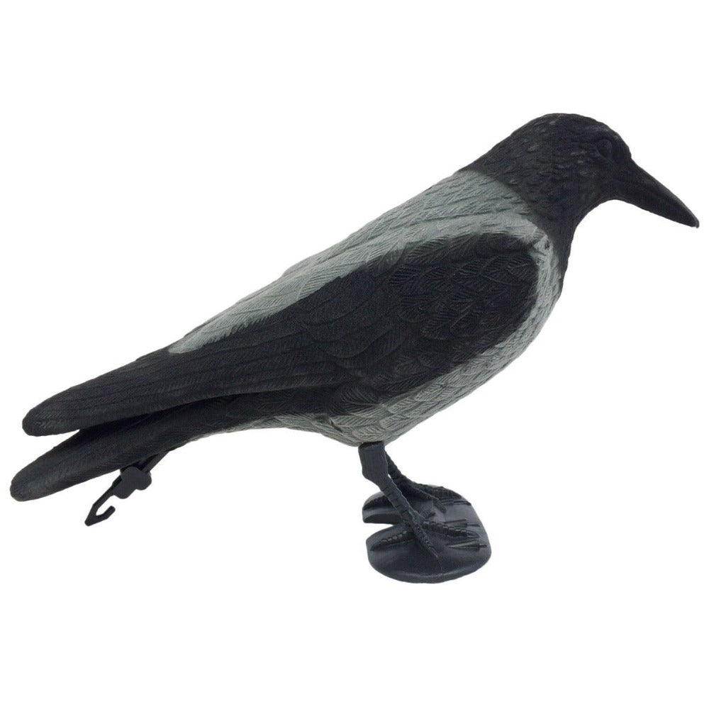 WINDY hooded flocked crow full body decoy for bird hunting, featuring realistic black crow design with detailed flocked feathers.