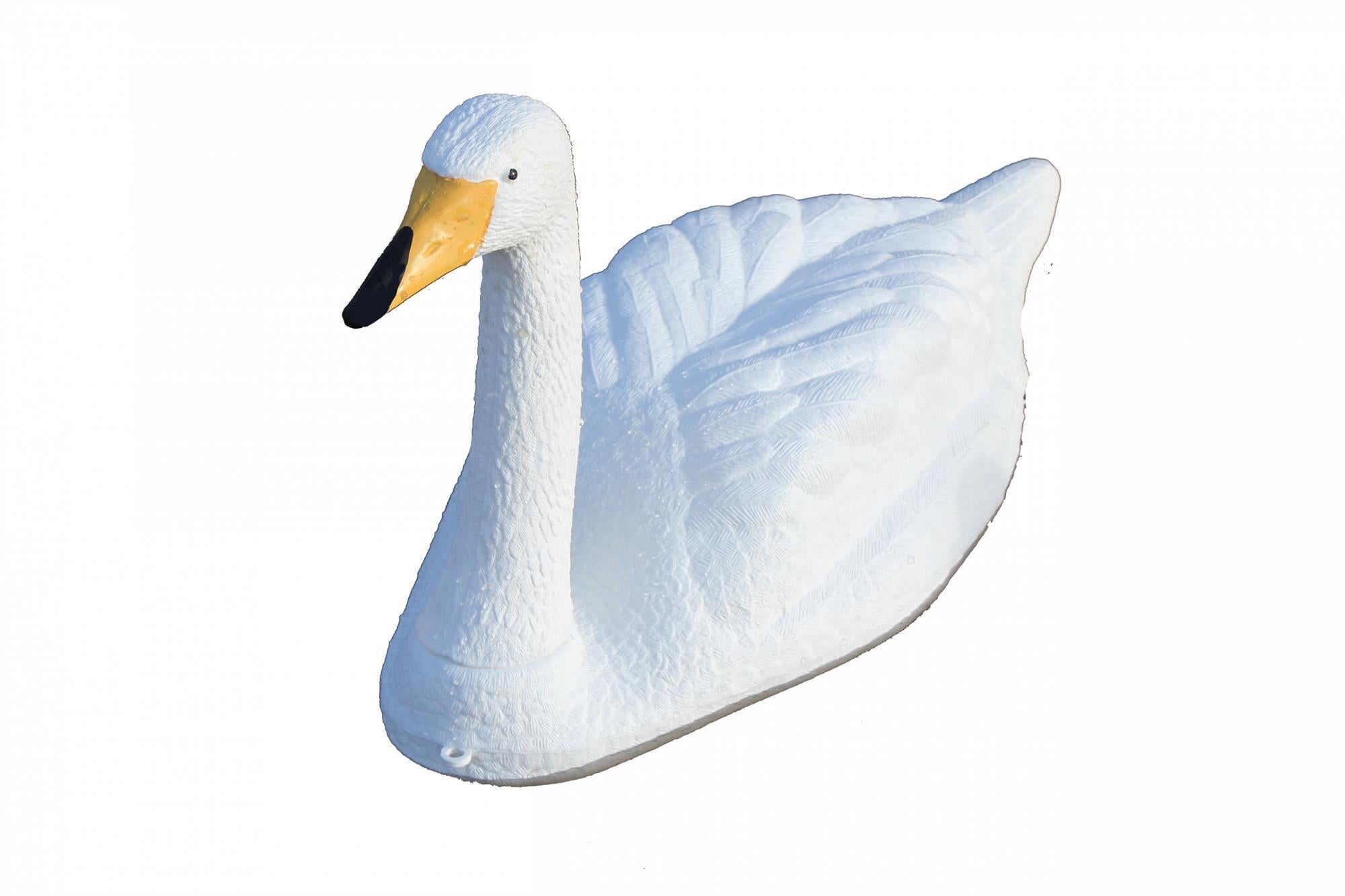 Windy orange beak mute swan decoy, realistic waterfowl decoy with detailed orange beak and white plumage, for hunting or decoration.