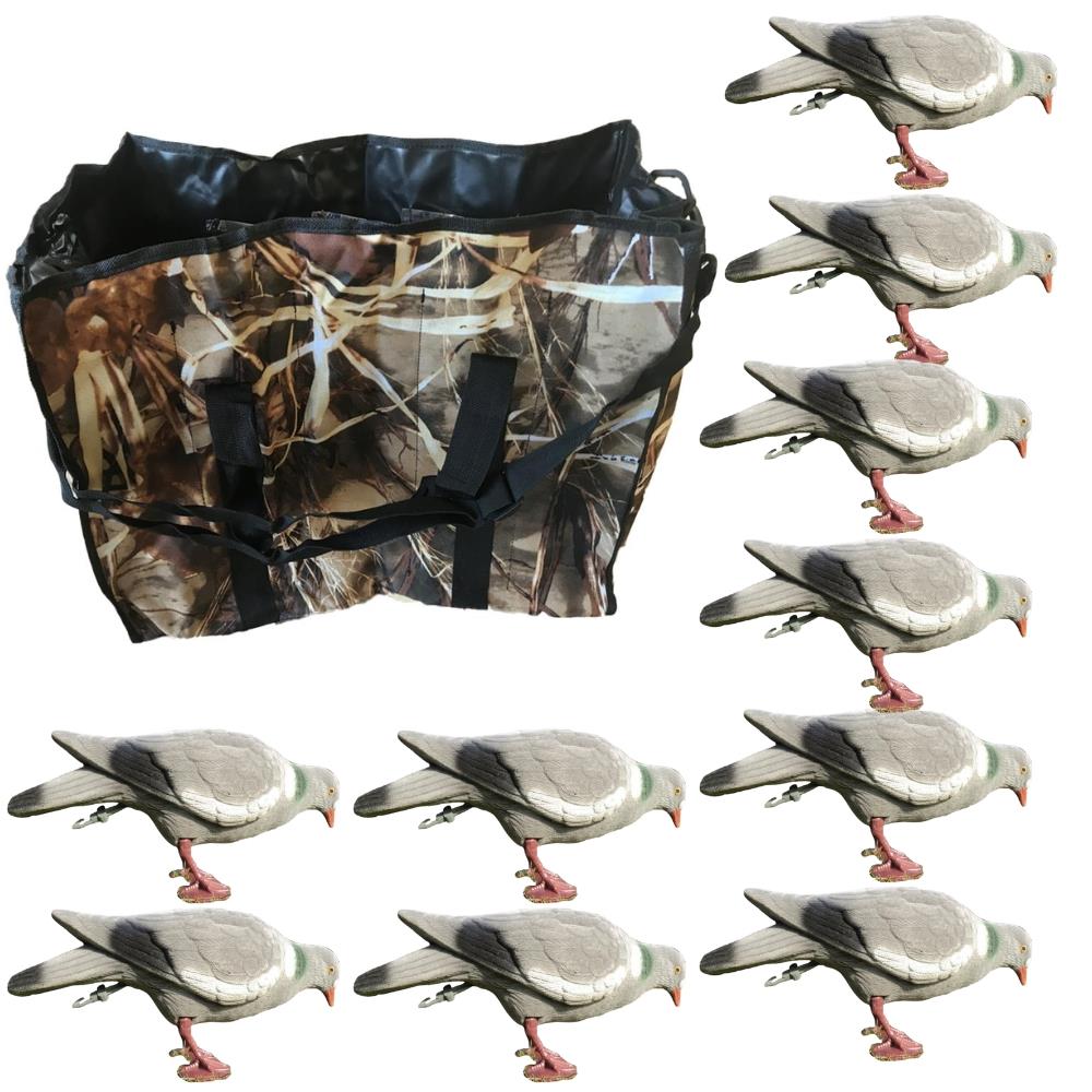 Set of 10 flocked pigeon decoys with carry bag by WINDY, realistic bird decoys for hunting or bird control.