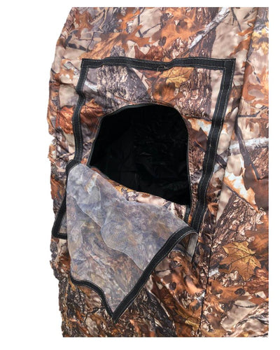 Two-man pop-up hide tent by WINDY, lightweight portable shelter with mesh windows for outdoor camping or hunting.