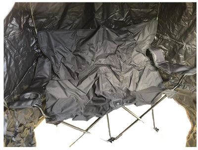 Two-man Windy pop-up hide tent set up outdoors, featuring lightweight fabric and easy setup for outdoor wildlife or hunting activities.
