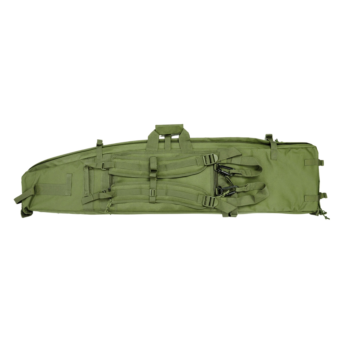 ELITE WULF Guardian Tactical Rifle Drag Bag in green, 52-inch size shown flat for storage and transport
