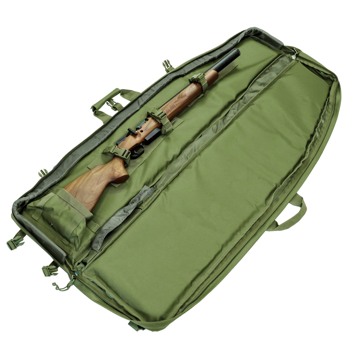 ELITE WULF Guardian 46-inch green tactical rifle drag bag with durable carry handles and zippered compartments